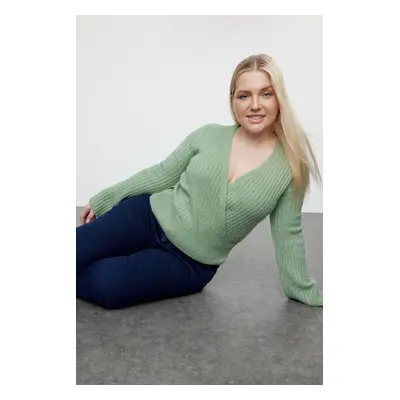 Trendyol Curve Mint Double Breasted Collar Ribbed Crop Knitwear Sweater