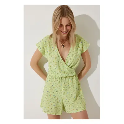 Happiness İstanbul Women's Light Green Floral Mini Knitted Jumpsuit