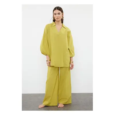 Trendyol Green Woven 100% Cotton Blouse and Trousers Set