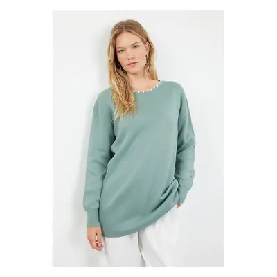 Trendyol Mint Collar Pearled Knitwear Sweater