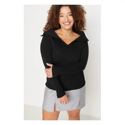 Trendyol Curve Black Boat Neck Fine Knitwear Blouse