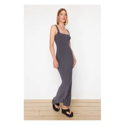 Trendyol Anthracite Forehead Strap Fitted/Fitting Flexible Knitted Maxi Pencil Dress