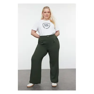 Trendyol Curve Green High Waist Pleated Woven Fabric Trousers