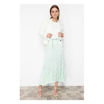 Trendyol Mint Pleated Satin Woven Skirt