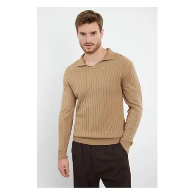 Trendyol Camel Slim Polo Neck Plain Knitwear Sweater