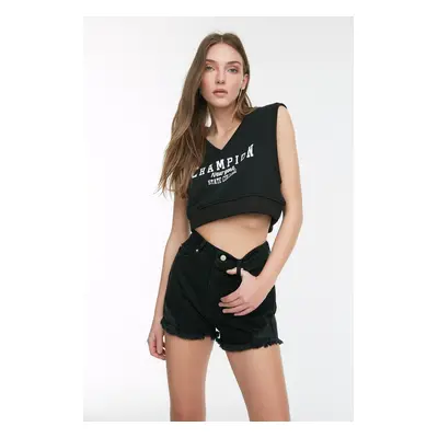 Trendyol Black Ripped Mini Denim Shorts