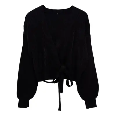 Trendyol Black Soft Textured V-Neck Knitwear Cardigan