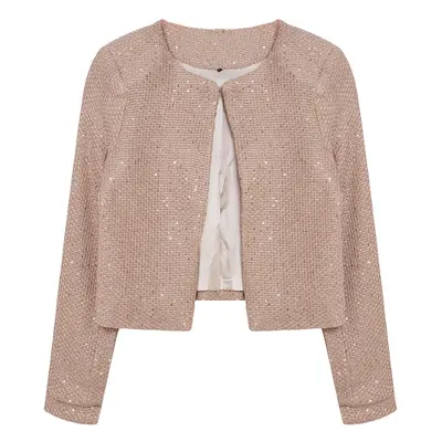 Trendyol Beige Crop Lined Sequin Detailed Jacket-Look Knitwear Cardigan