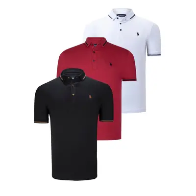 TRIPLE SET T8586 DEWBERRY MEN'S T-SHIRT-BLACK-WHITE-BURGUNDY