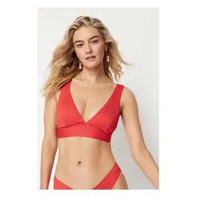 Trendyol Red Triangle Textured Bikini Top