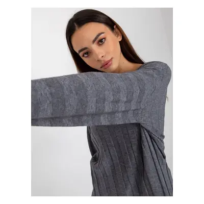 Dark gray loose classic sweater with neckline