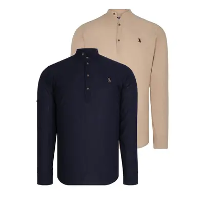 DOUBLE SET G783 DEWBERRY JUDGE COLLAR SHIRT-NAVY-BEIGE