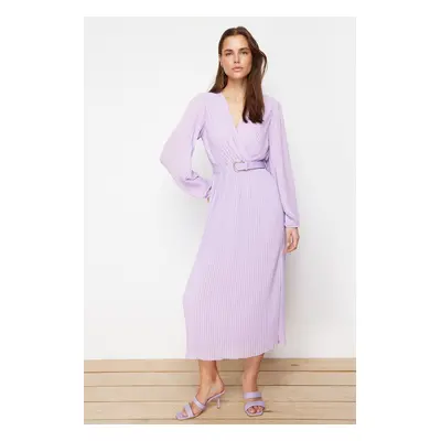 Trendyol Lilac Belted A-Line Pleated Maxi Lined Chiffon Woven Dress