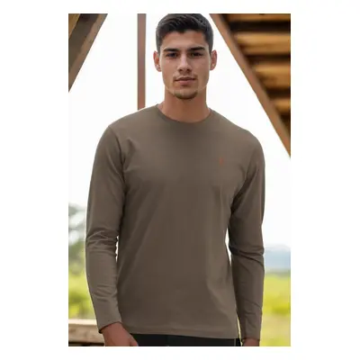 T8588 DEWBERRY BIKE COLLAR LONG SLEEVE T-SHIRT-PLAIN KHAKI