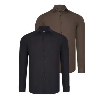 DUAL SET G726 DEWBERRY MENS SHIRTS-BLACK-BROWN