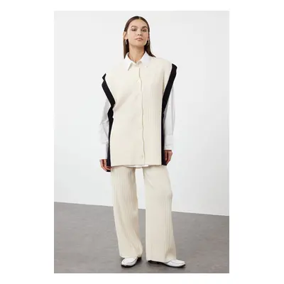 Trendyol Stone Color Block Slit Detailed Vest-Pants Knitwear Bottom-Top Set