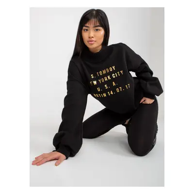 Black sweatshirt with inscriptions and turtleneck