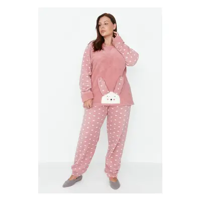 Trendyol Curve Powder Heart Polar Fleece Knitted Pajama Set