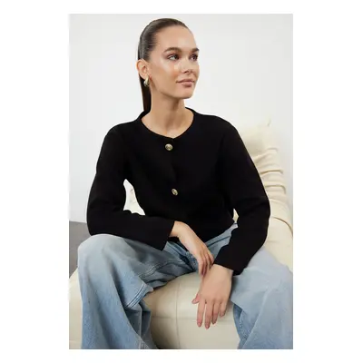 Trendyol Black Crew Neck Jacket Look Knitwear Cardigan