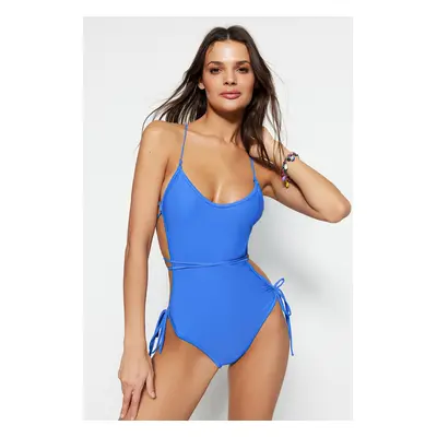 Trendyol Navy Blue Round Neck Low-Cut Back Regular Leg Swimsuit