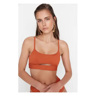 Trendyol Brown Cut Out Detailed Bikini Top