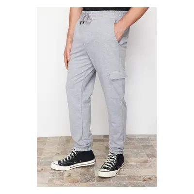 Trendyol Gray Melange Regular/Normal Cut Sweatpants with Cargo Pockets and Elastic Legs