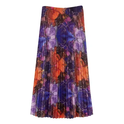 Trendyol Multicolored Pleated Printed Elastic Knitted Skirt