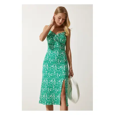 Happiness İstanbul Women's Green Double Strap Patterned Knitted Dress