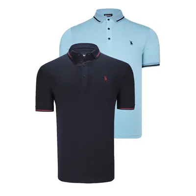 DOUBLE SET T8586 DEWBERRY MEN'S T-SHIRT-NAVY-CYAN