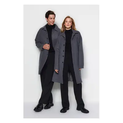 Trendyol Anthracite Unisex Regular Fit bélyegzett kabát