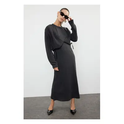 Trendyol Anthracite Maxi Knitwear Extra Cardigan Dress