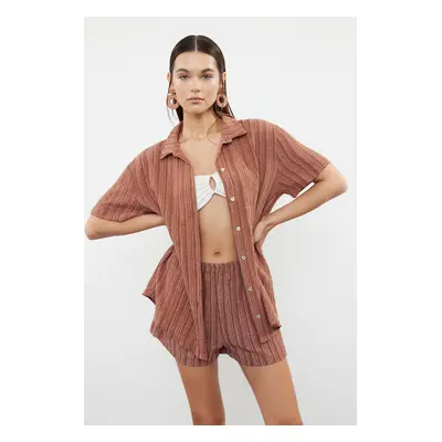 Trendyol Brown Woven Linen blended Shirt Shorts Set