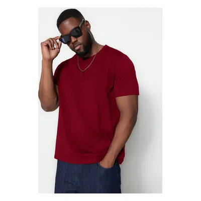 Trendyol Large Size Claret Red Slim/Tight Cut Comfortable 100% Cotton Basic T-shirt