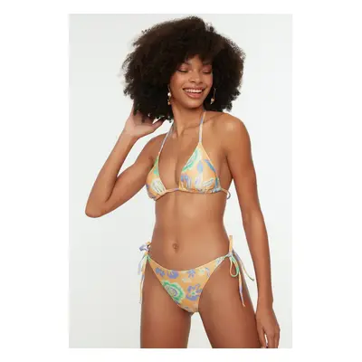 Trendyol Orange Floral Pattern Bikini Bottoms With Tie Detail