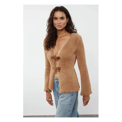 Trendyol Mink Closure Furry Knitted Cardigan