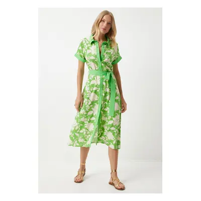 Happiness İstanbul Women's Vibrant Green Floral Summer Slim Viscose Dress