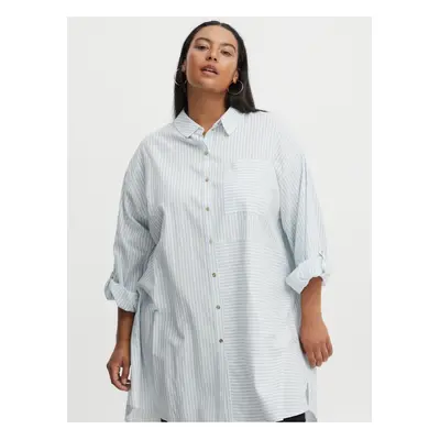 Blue and white women's long striped shirt Fransa