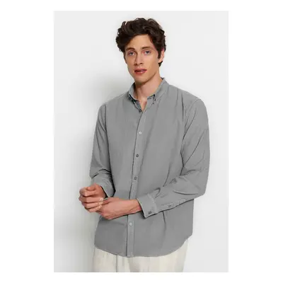 Trendyol Gray Regular Fit 100% Cotton Linen Look Shirt