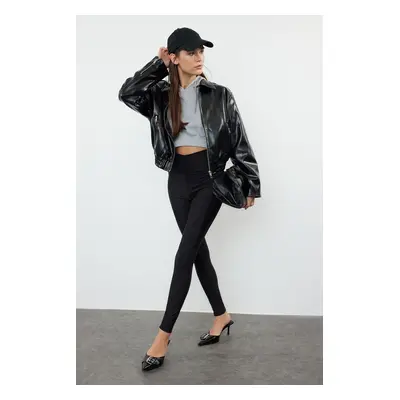 Trendyol Black Oversize Molded Faux Leather Jacket Coat