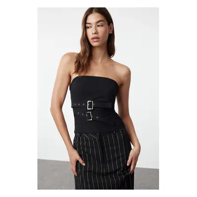 Trendyol Black Double Belted Strapless Woven Blouse