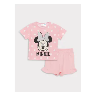 LC Waikiki Crew Neck Short Sleeve Minnie Mouse Printed Baby Girl T-Shirt and Shorts 2-Set