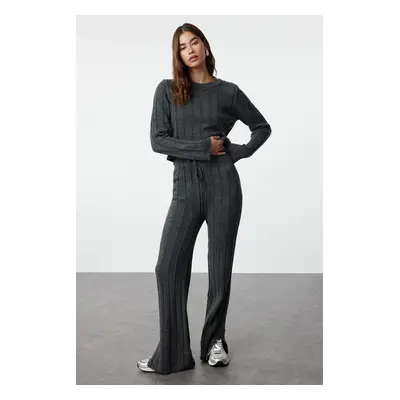 Trendyol Anthracite Crop Soft Texture Knitwear Bottom-Top Set