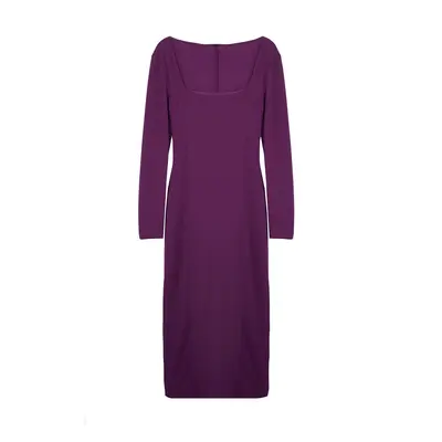 Trendyol Purple Straight Square Neck Fitted Flexible Midi Knitted Dress