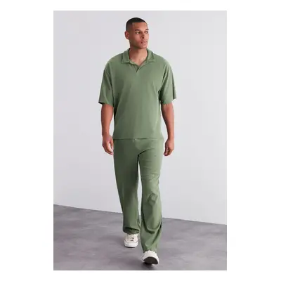 Trendyol Limited Edition Khaki / Wide Leg Textured Wrinkle-Free Hidden Drawstring Sweatpants