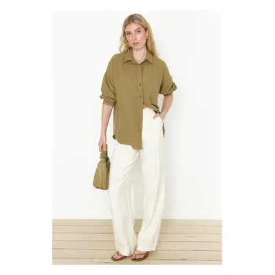 Trendyol Light Khaki Basic Oversize Wide Fit Woven Shirt