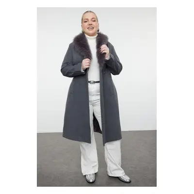 Trendyol Curve Anthracite Regular Fit Long Length Für Collar Detailed Wool Blend Coat