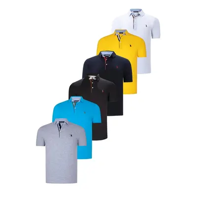 SIX SET T8582 DEWBERRY MENS T-SHIRT-BLACK-WHITE-NAVY BLUE-DARK TURQUOISE-YELLOW-GREY