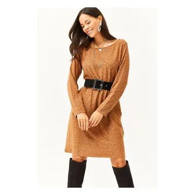 Olalook Women's Tan Pocket Soft Textured Mini Dress