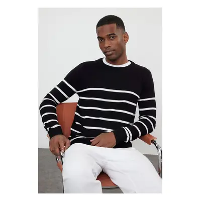 Trendyol Black Slim Couple Crew Neck Striped Knitwear Sweater