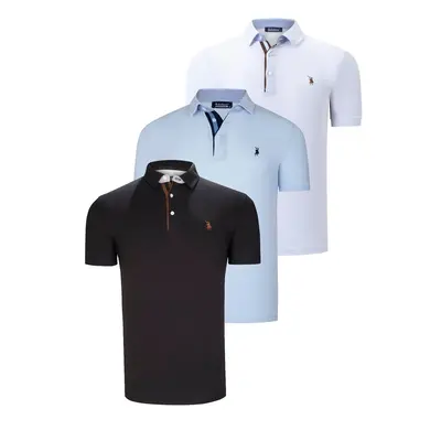 TRIPLE SET T8582 DEWBERRY MENS T-SHIRT-BLACK-WHITE-BABY BLUE